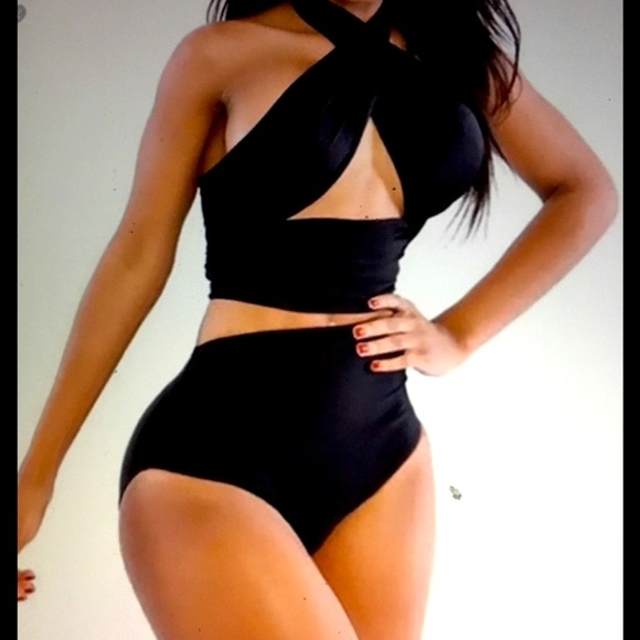 High waisted wrap style bikini (black) - Picture 2 of 6
